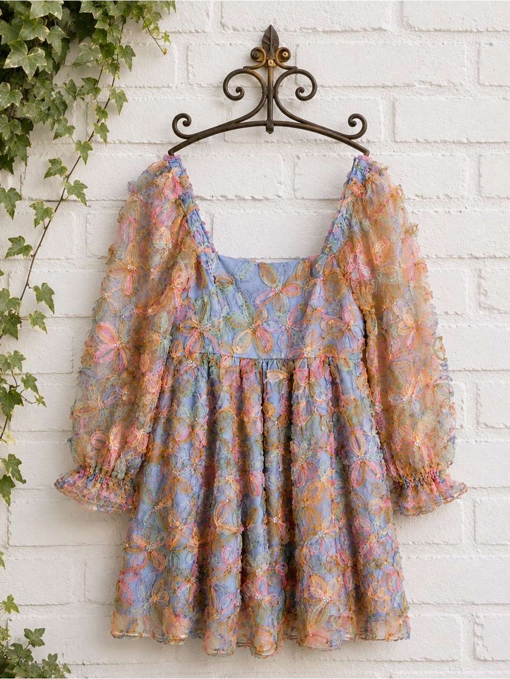Allison + Kelly Pastel Blue 3D Floral Appliqué Mini Dress Size Small